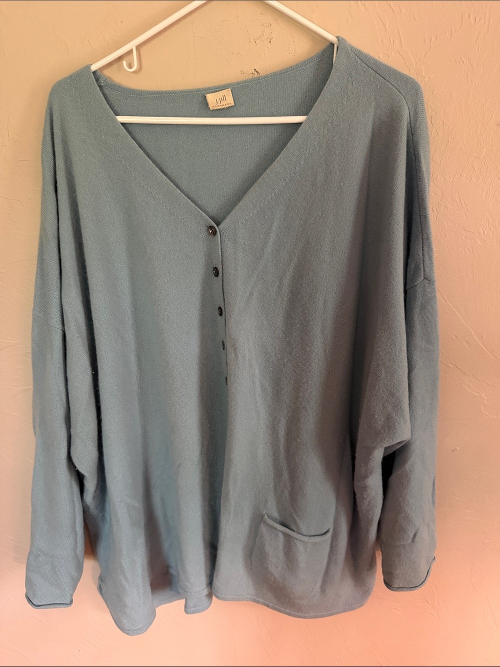 J. Jill 100% Cashmere Pale Blue V-Neck Button Sweater